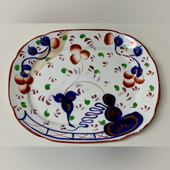 Antique Gaudy Welsh Oyster Pattern Marked Allertons EST 1831 Scalloped Platter - Picture 14 of 16